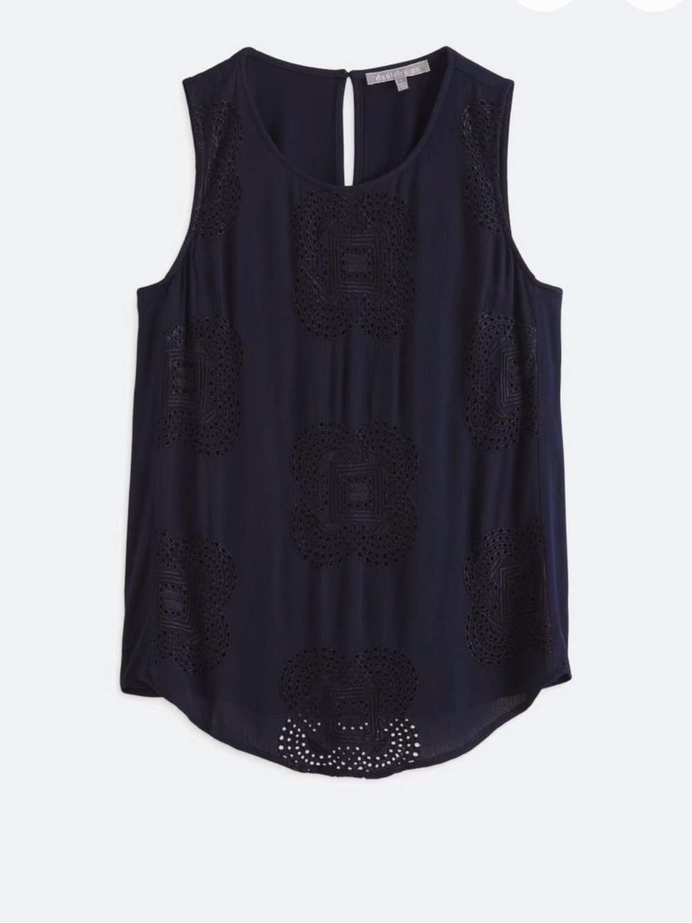 Daniel Rainn Lovina Navy Embroidered Mixed Material Eyelet Sleeveless Top Medium